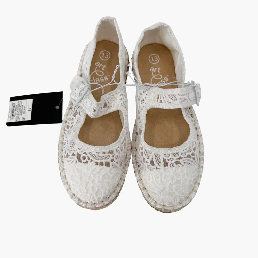 NEW art class Kids' Madeline Lace Espadrille Mary Jane Flats - White - Size 13